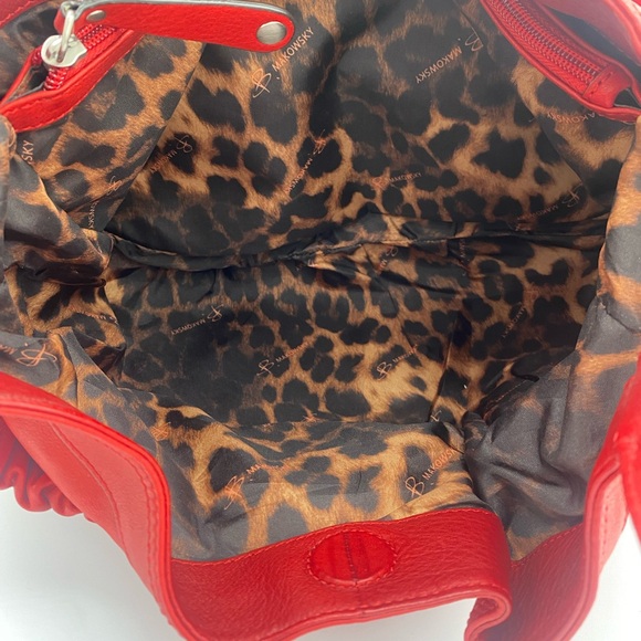 B. MAKOWSKY Red Leather Hobo Hand Bag Leopard Lining and dust cover - Picture 5 of 7
